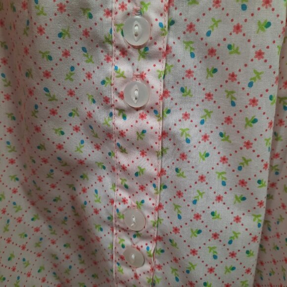 Vintage Pink Floral Cotton Nightgown Long Sleeveless Ruffled Pockets Cottagecore - Picture 6 of 9